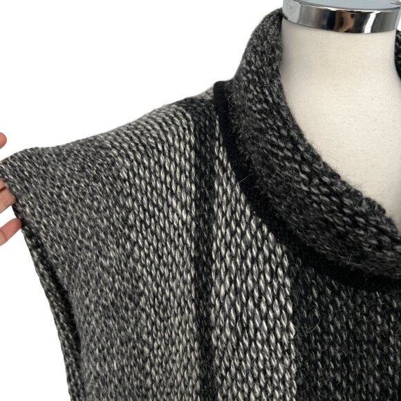 Kuna Striped Baby Alpaca Poncho Sweater With Cowl Neck Black Gray One Size - Picture 3 of 11